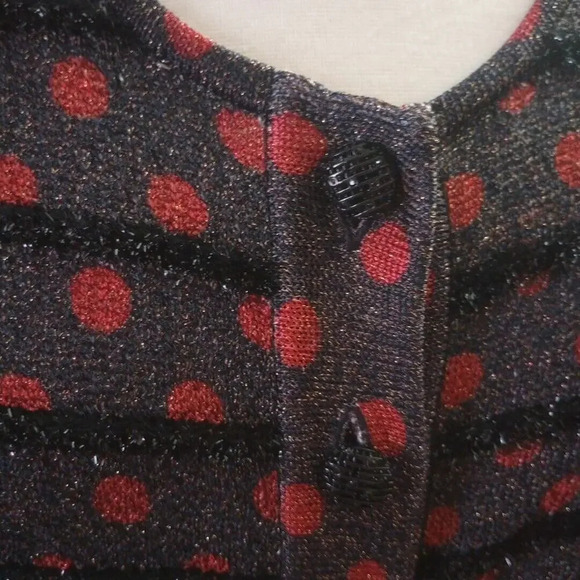 St John Womens M Knit Cardigan Black Striped Metallic Polka Dot Top Holiday - Picture 3 of 11